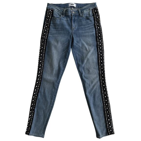 PAIGE Verdugo Embellished Tuxedo Stripe Skinny Jeans size 28 - Picture 1 of 10